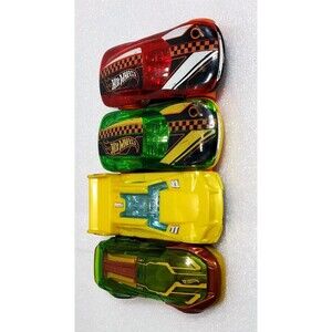 Hot Wheels Lot of 4 Plastic Body Cars – Red Green Yellow – Mattel Mixed Colors